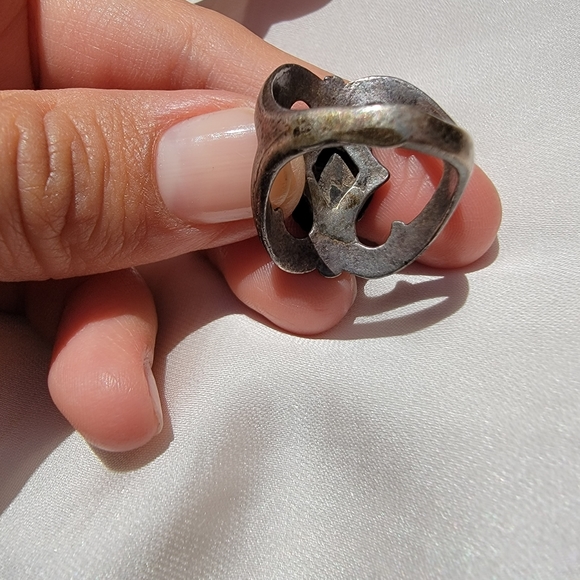 Sand Cast Turquoise Sterling Silver Ring - Picture 2 of 2